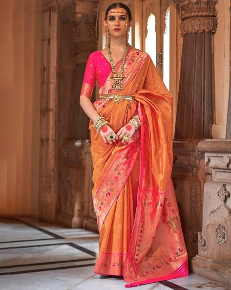 Orange And Pink Wedding Wear Saree In Georgette