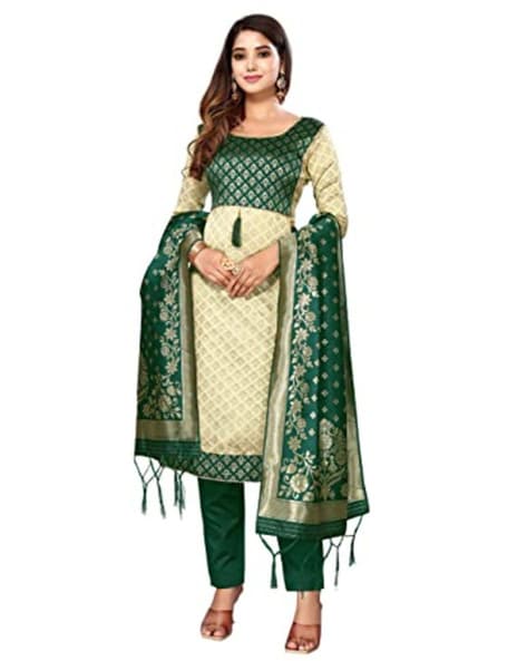 Floral Woven Semi-Stitched Straight Dress Material Price in India