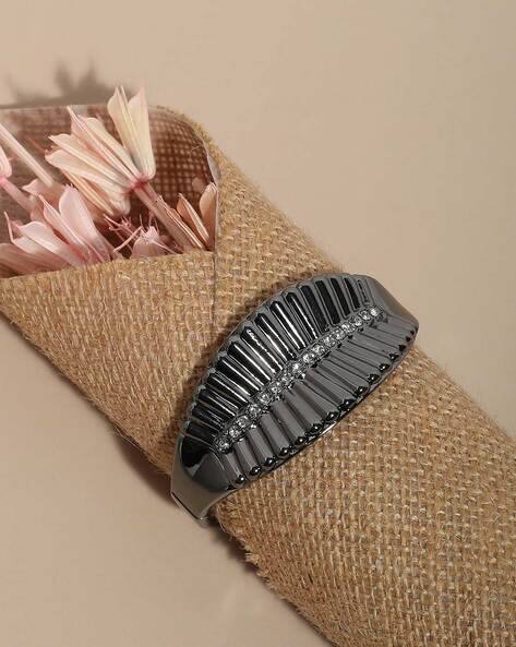Sohi Silver-Plated Stone-Studded Cuff Bracelet