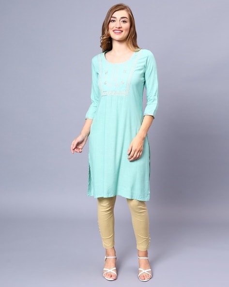 Buy Olive Green Modal Rayon A-Line Kurti Dress Online in India | Plain kurti  designs, Silk kurti designs, Simple kurti designs