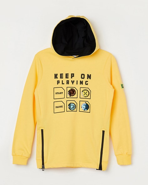 Hoodie with text on on sale sleeves