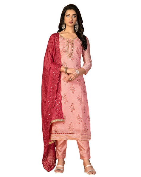 Embroidered 3-Piece Unstitched Dress Material Price in India