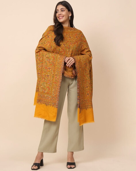 Embroidered Shawl with Fringed Hems Price in India