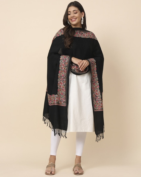Women Embroidererd Shawl with Fringes Price in India