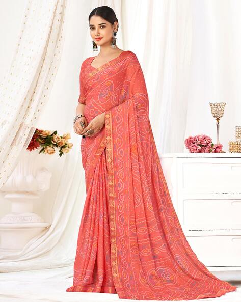 Banarasee Handwoven Semi-Chiffon Saree With Silver Zari Work-Peach