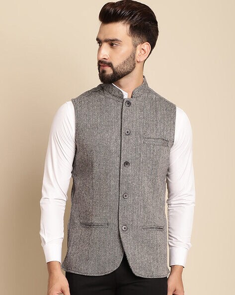 Men's Blue Floral Design Nehru Jacket. – Jompers