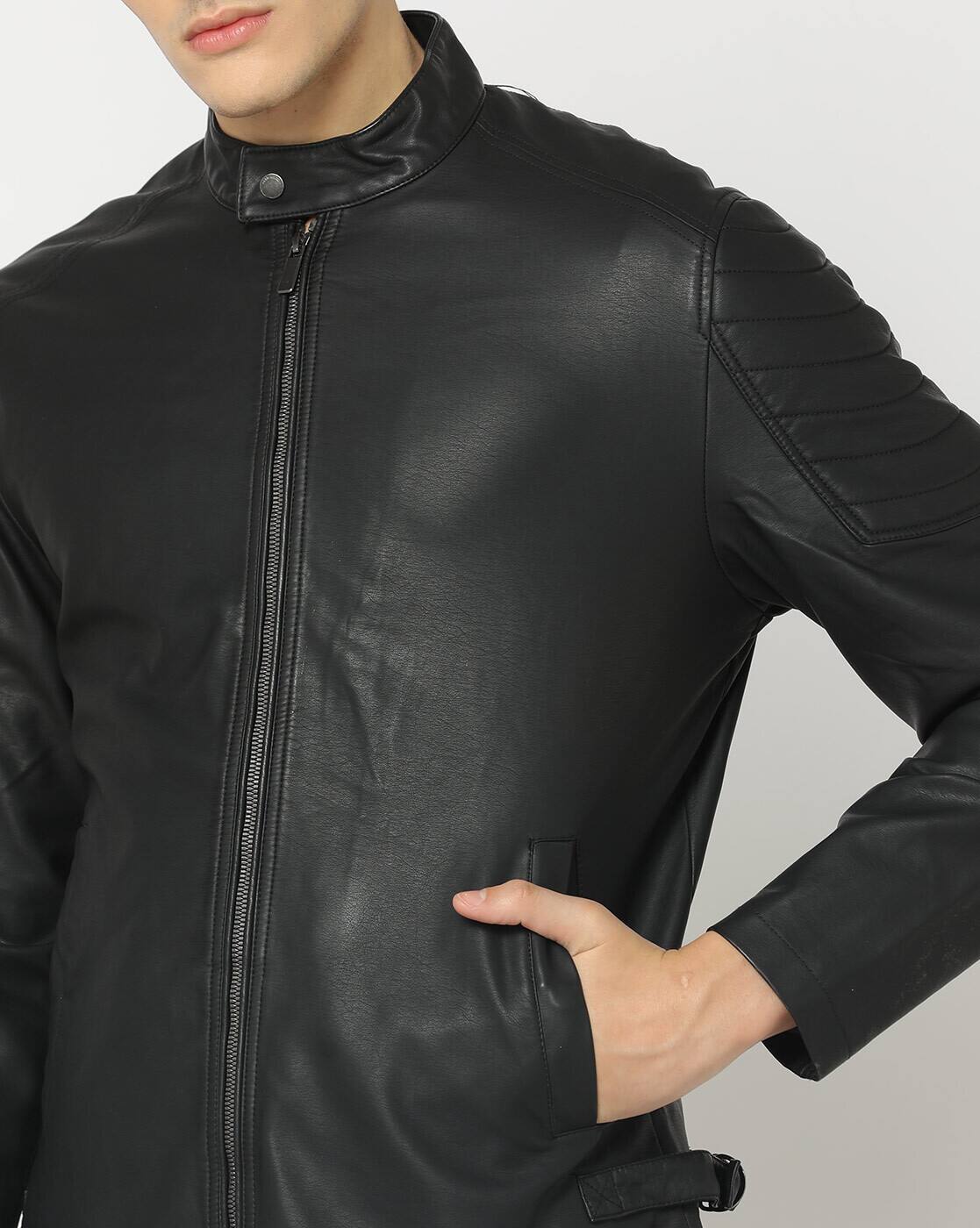 Buy ECKO UNLTD Regular Fit Zip-Up Biker Jacket Online | Ajio.com