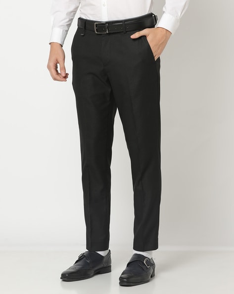 M.S GARMENTS Men's Regular Formal Polyester Slim Fit Stretchable Trousers ( BLACK)