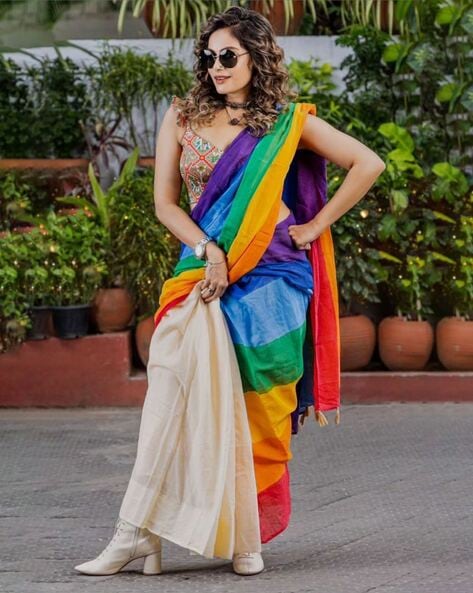 Rainbow Colour Handcrafted Sequins work Georgette Saree