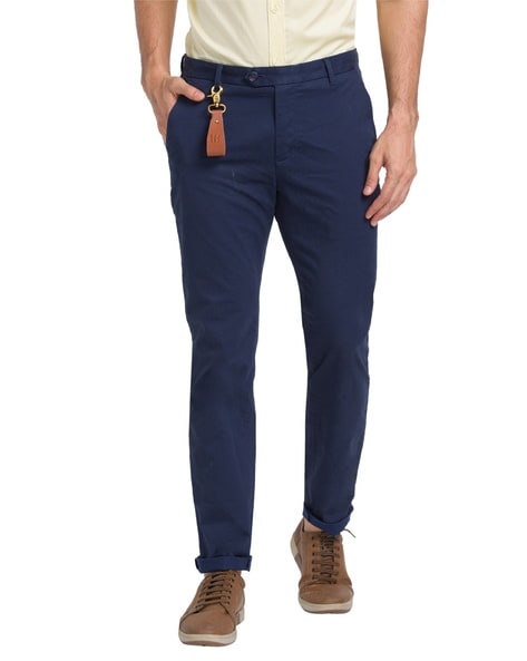 Buy Peter England Men Blue Check Slim Fit Formal Trouser online