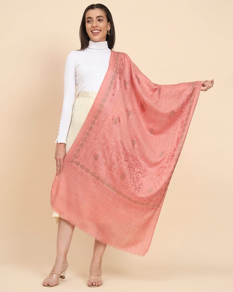 Embroidered Shawl with Fringed Hems Price in India