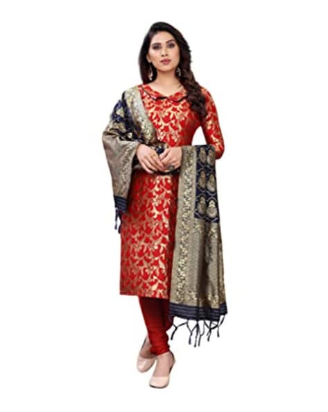 Zari Woven 3-Piece Unstitched Dress Material Price in India
