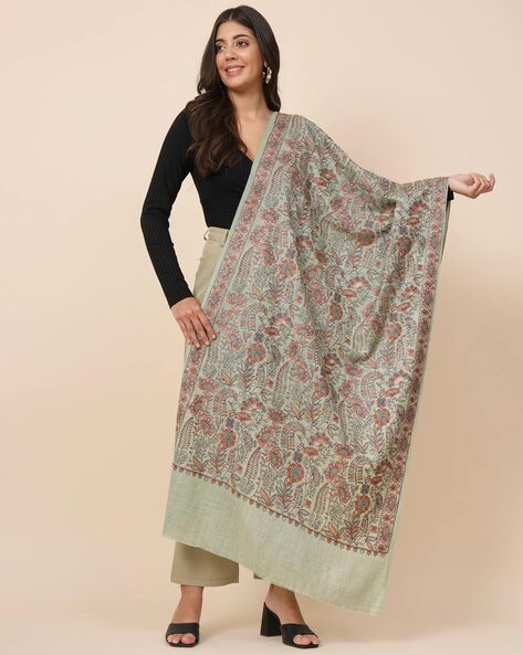 Embroidered Shawl with Fringed Hems Price in India