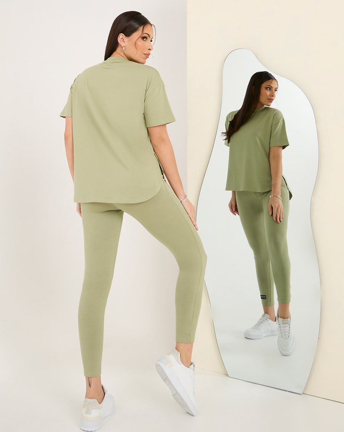 Womens Lounge Wear Regular Fit T-Shirt And Print Tights Set – Young Trendz