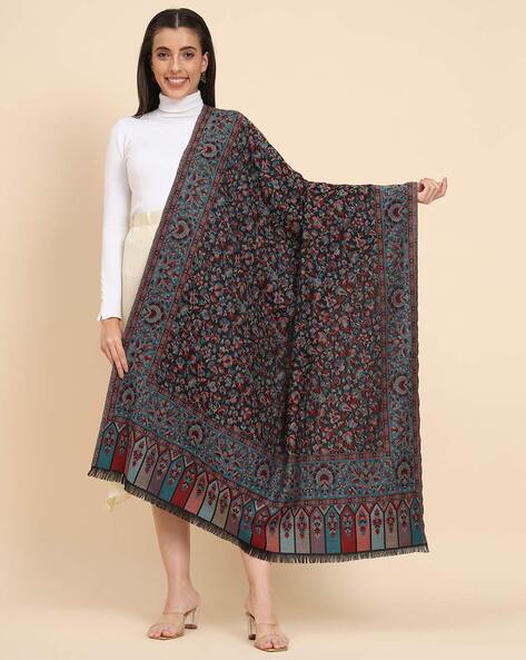Embroidered Shawl with Fringed Hems Price in India