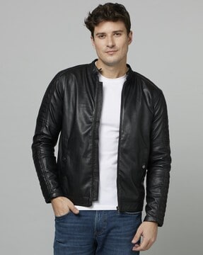 Buy HIGHLANDER Men Black Solid Leather Jacket - Jackets for Men