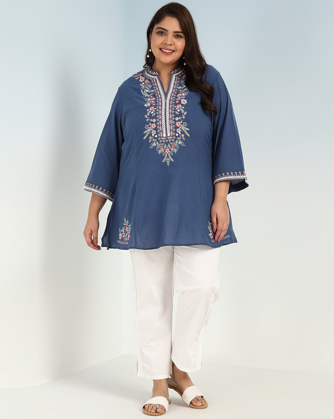 Blue AM-PM Collection Tunic Kurti With Embroidery-22AWLK02896-4 – Lakshita