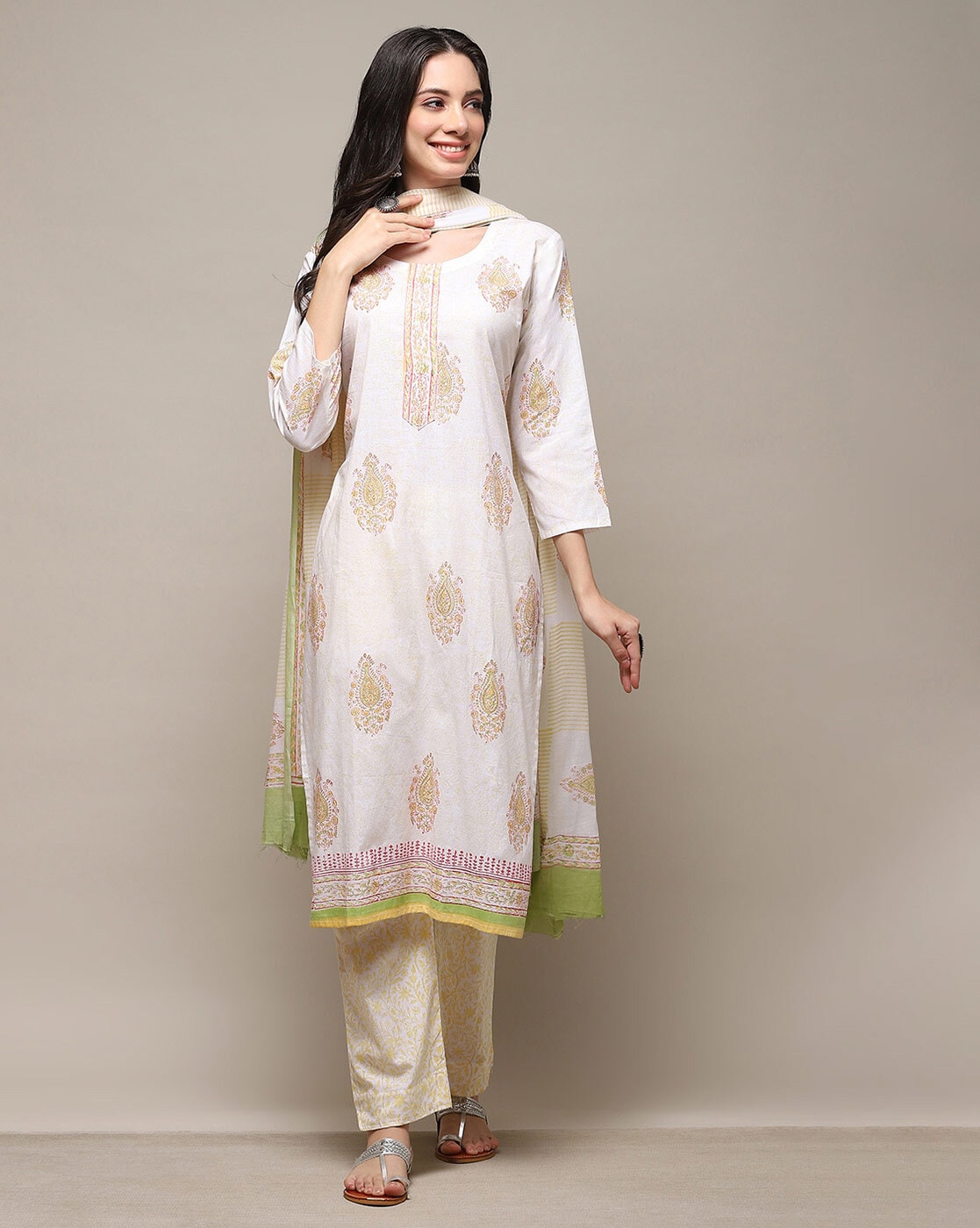Buy Biba Green Cotton Printed Unstitched Dress Material for Women Online @  Tata CLiQ