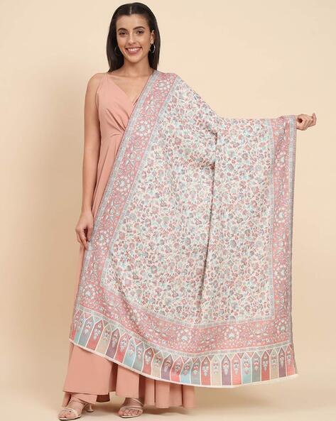 Floral Print Shawl with Fringes Hem Price in India