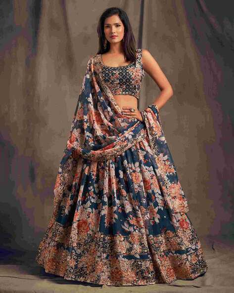 Zeel Clothing Women's Art Silk Semi-Stitched Digital Printed Lehenga Choli  With Dupatta (7005-Black; Free Size) : Amazon.in: Fashion