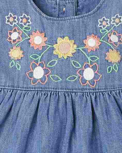 Fabricino - Flower Embroidered Denim Overall Dress | YesStyle