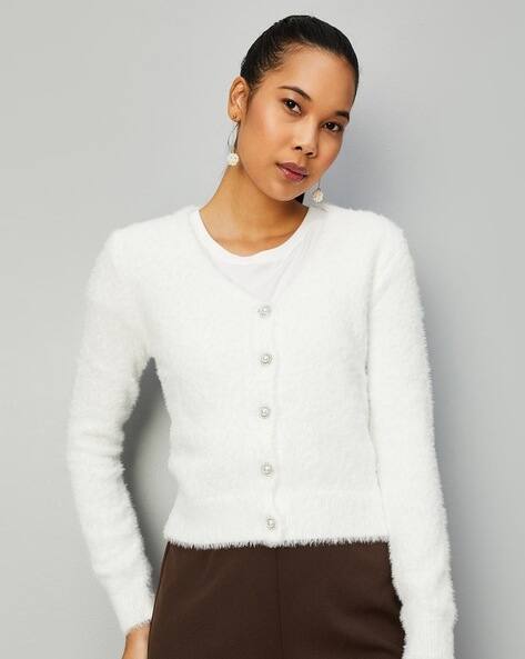 Faux-Fur V-Neck Cardigan