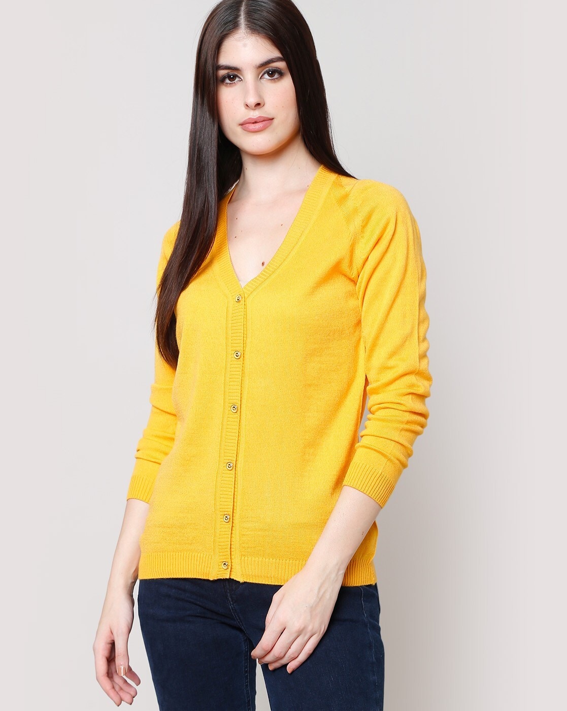 yellow v neck cardigan