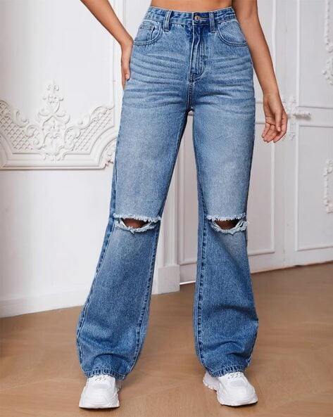 Buy Two Pocket Grey Flared Jeans For Women Online | Tistabene - Tistabene