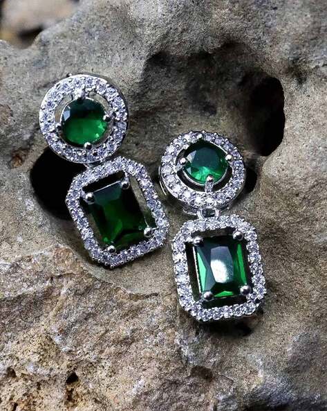 Buy Pista Green Premium Quality Designer American Diamond Fancy Long  Earrings Online From Surat Wholesale Shop.