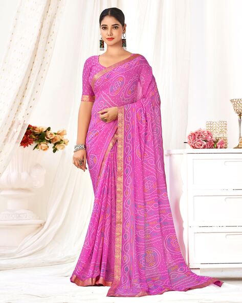 Organza Designer Saree In Hot Pink