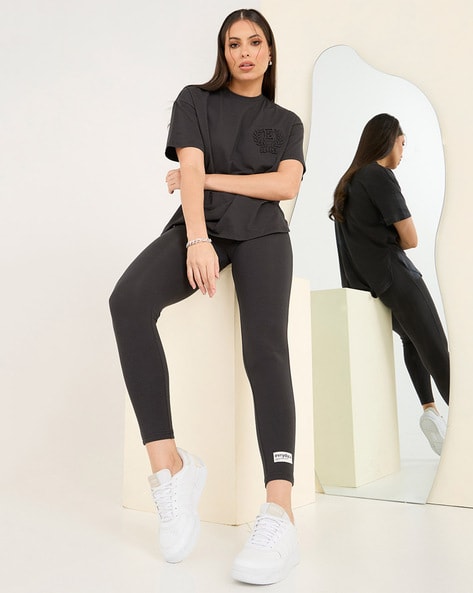 Short Sleeve Crop Top And Leggings Set - Black | Konga Online Shopping-donghotantheky.vn