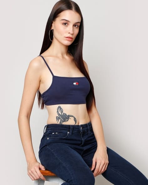 TOMMY HILFIGER Women Logo Embroidered Strappy Crop Top