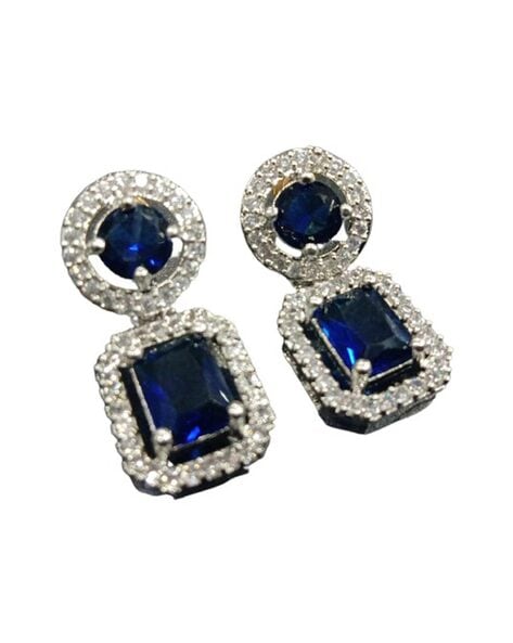 3 CT Pear Cut Blue Sapphire Diamond Drop Dangal Earrings 925 Sterling –  atjewels.in