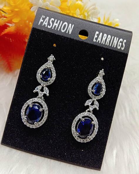 925 Silver Blue Floral Embossed Earrings – Vijayshree Sovani Designs