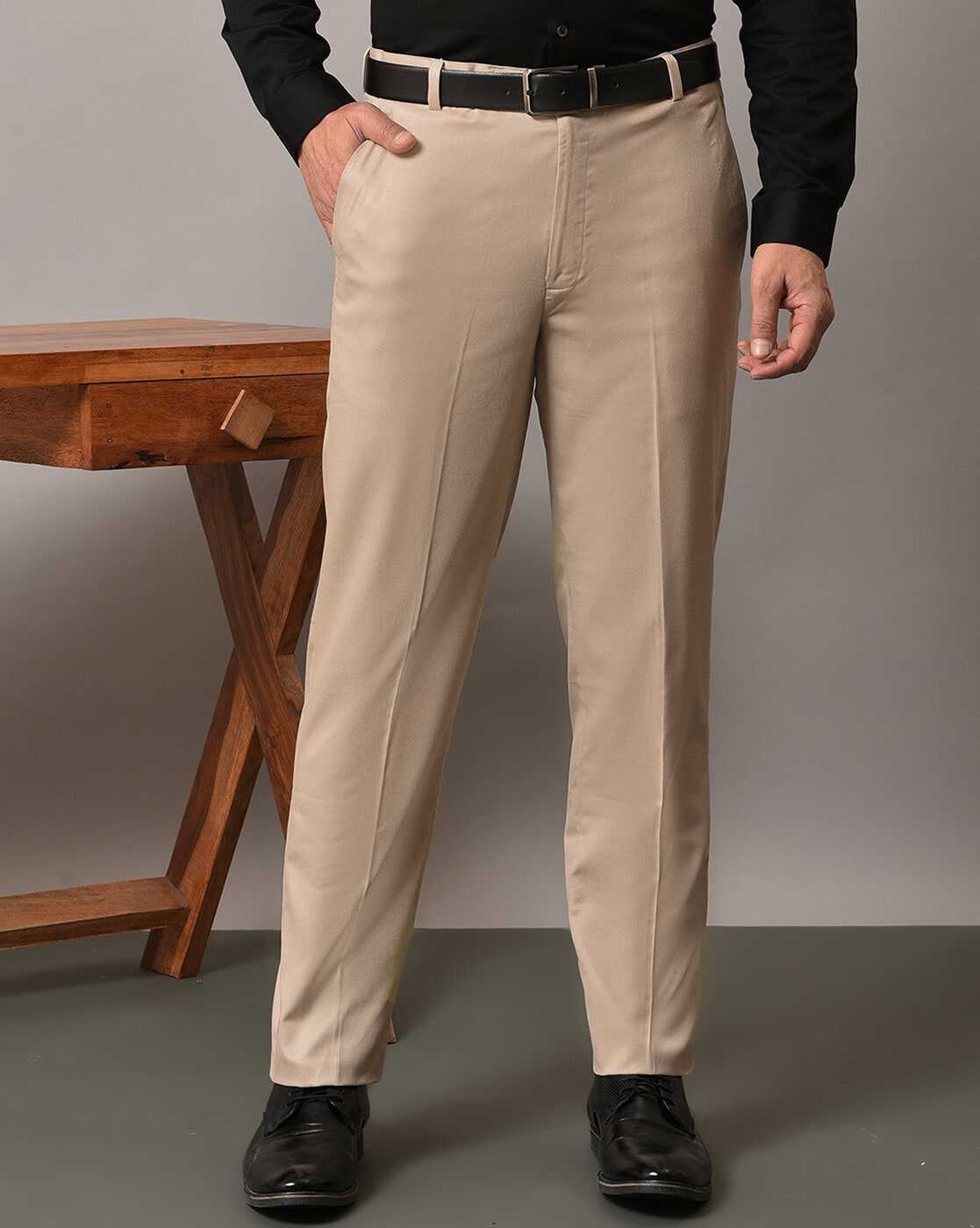 Buy Men Beige Textured Slim Fit Formal Trousers Online - 403745 | Peter  England