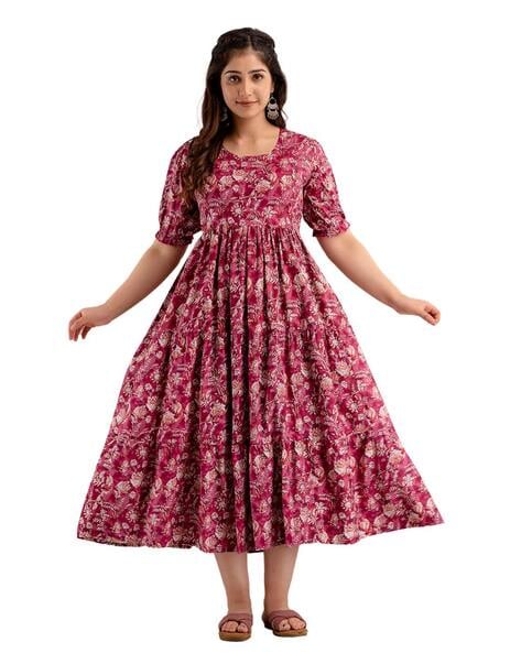 Indian Women Georgette Floral print Anarkali Kurti Flared Dress Pakistani  New - Helia Beer Co