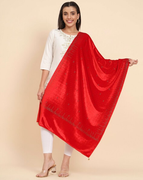 Embellished Shawl with Fringes Hem Price in India