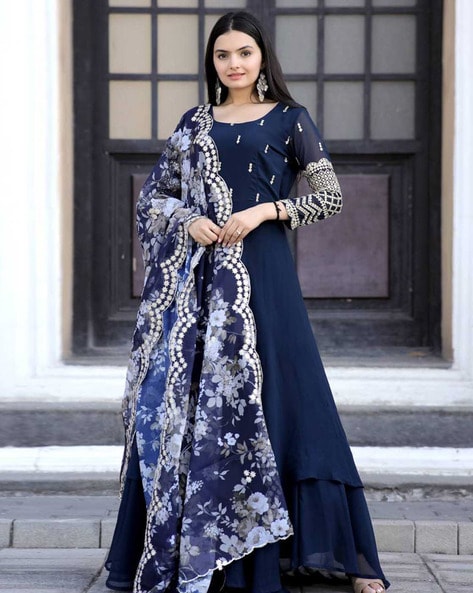 Xscape Navy Blue Gown Dress Satin Women's 10 India | Ubuy