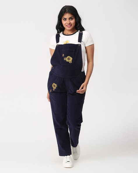 Floral Embroidered Corduroy Maternity Dungaree