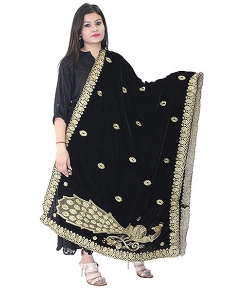 Embroidered Dupatta with Peacock Accent Price in India