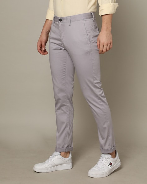 Slim Fit Ankle Length Flat-Front Trousers