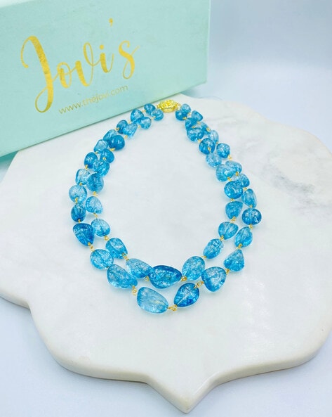 Estella Bartlett | Gold Plated Blue Lace Agate Mix Beaded Necklace with  T-Bar