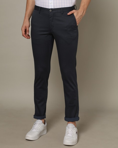 Navy Waxed Skinny Trousers