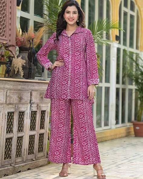Cotton A-Line Ladies Printed Palazzo Pant Suit, Machine wash at Rs
