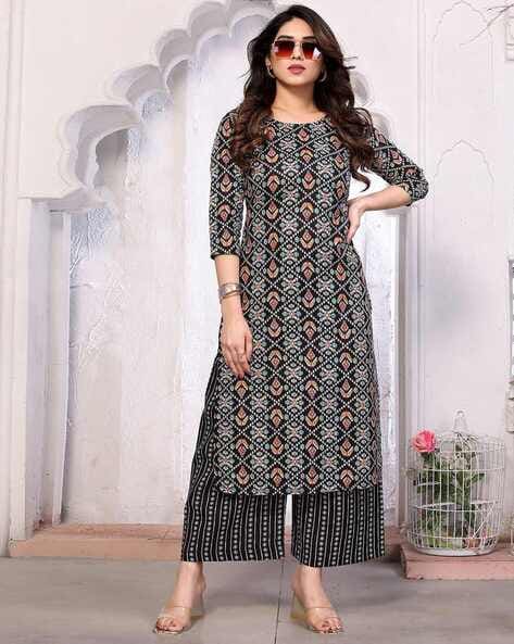 Floral Print Straight Kurta with Palazzos