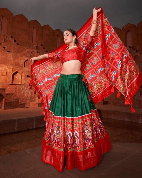 Buy Green Red Patola Printed Chaniya Choli From Zeel Clothing