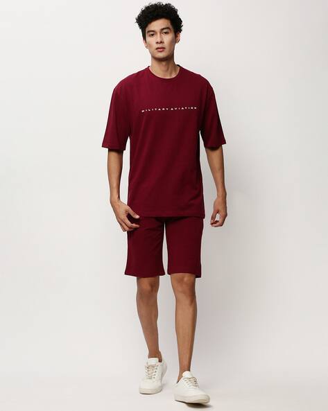 Typographic Print Round-Neck T-Shirt Shorts Set