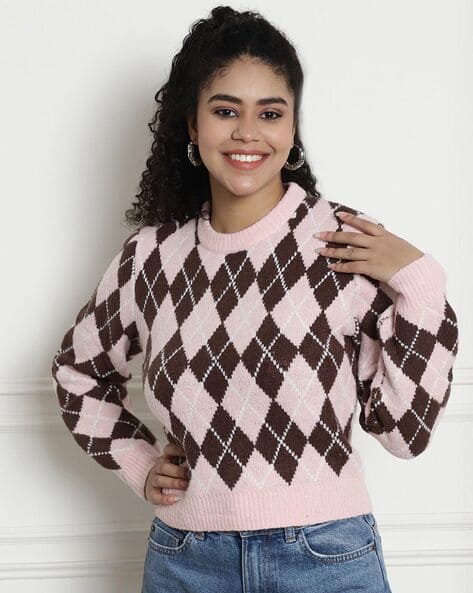 Womens Sweaters Pink And Grey Argyle Sweater GAP Sweaters Gap
