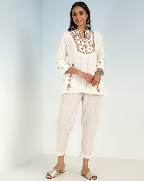 Buy Off White Organza Jacquard Top Festive Wear Online at Best Price |  Cbazaar