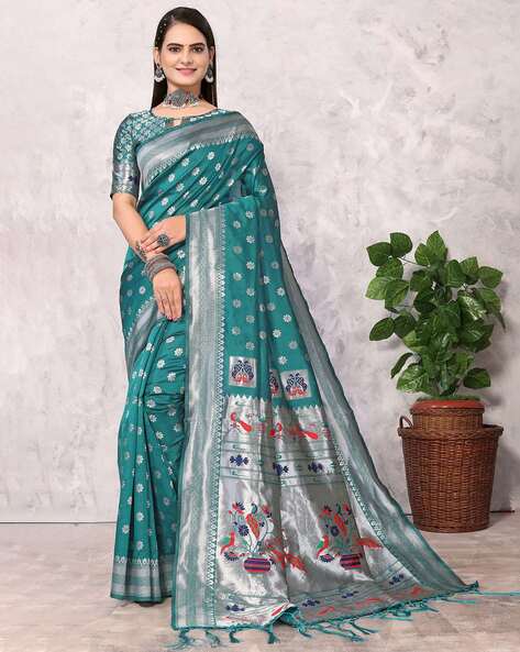 Buy Pista Green Sarees for Women by Indie Picks Online | Ajio.com